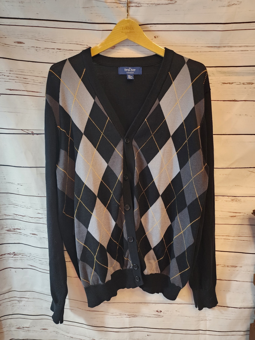 Savile Row London Black Argyle Button-Up Cardigan
